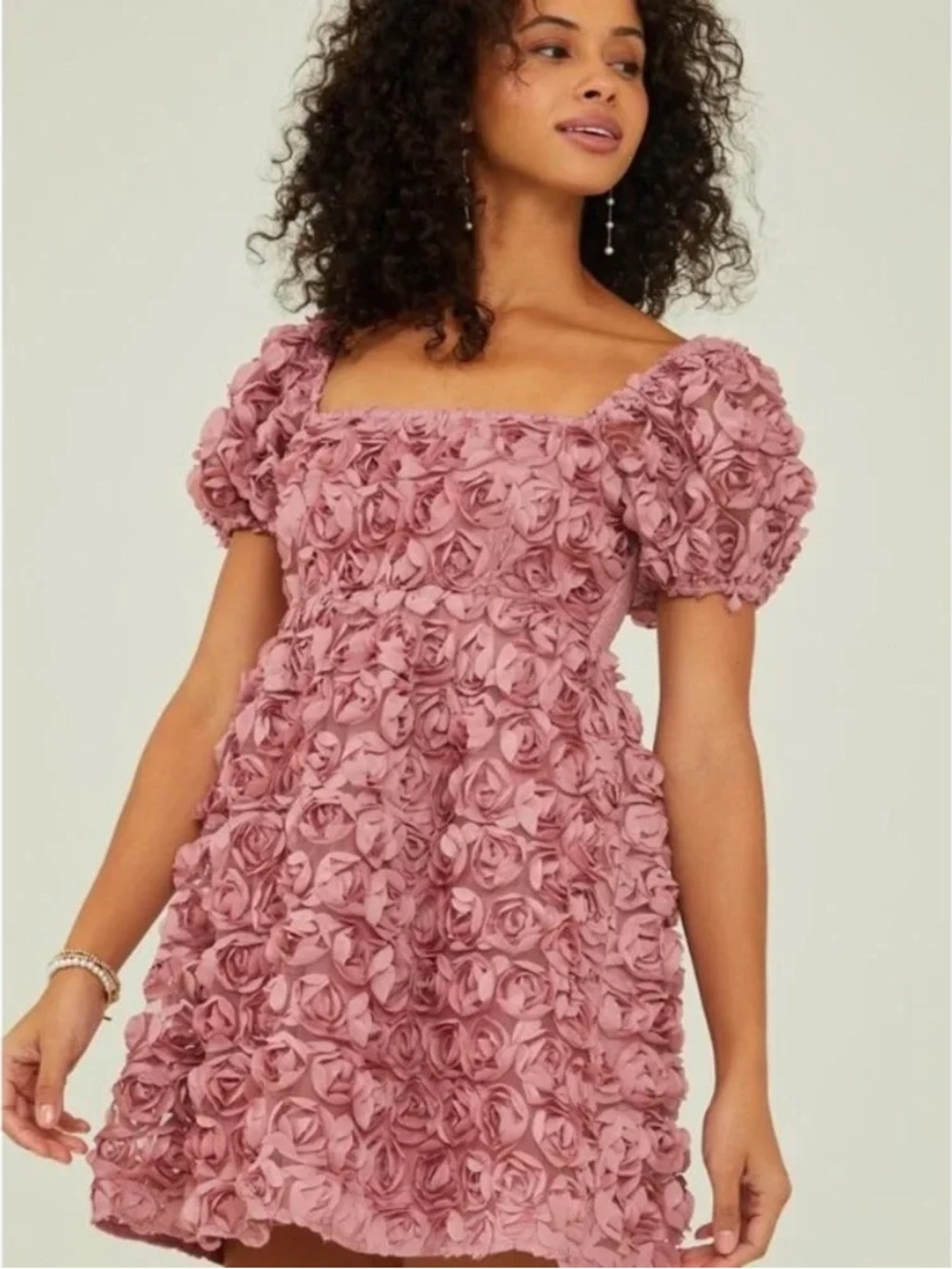 Altar’d State Krystal Rosette Textured Floral Mini Dress